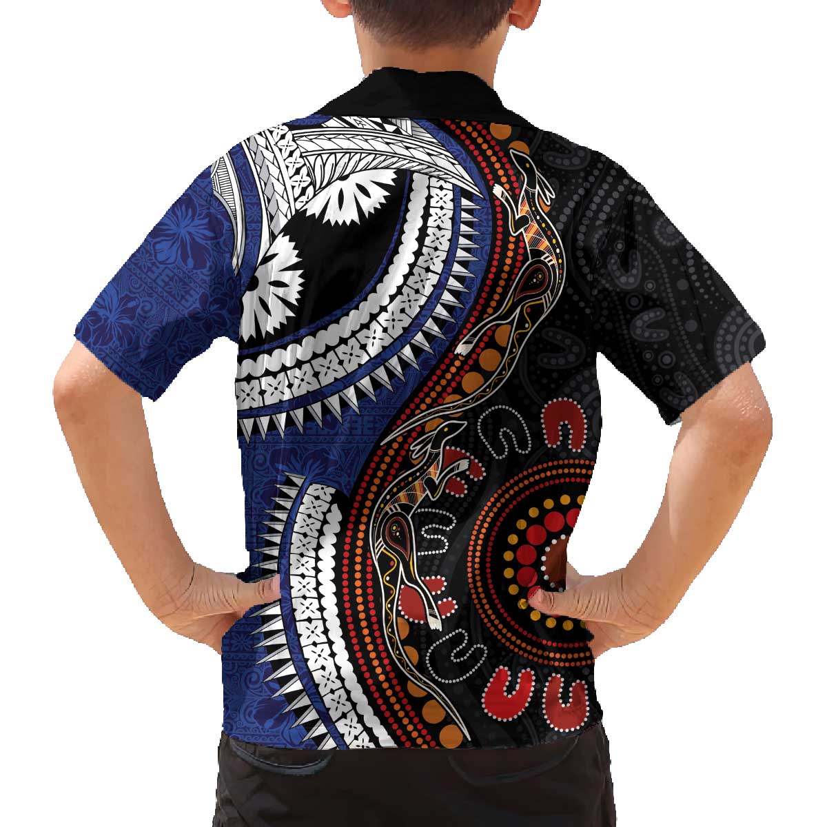 Fiji and Australia Together Family Matching Off The Shoulder Long Sleeve Dress and Hawaiian Shirt Kangaroo Aboriginal with Tribal Tapa Hibiscus Half Style - Aussie Hoodie