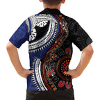 Fiji and Australia Together Family Matching Off The Shoulder Long Sleeve Dress and Hawaiian Shirt Kangaroo Aboriginal with Tribal Tapa Hibiscus Half Style - Aussie Hoodie
