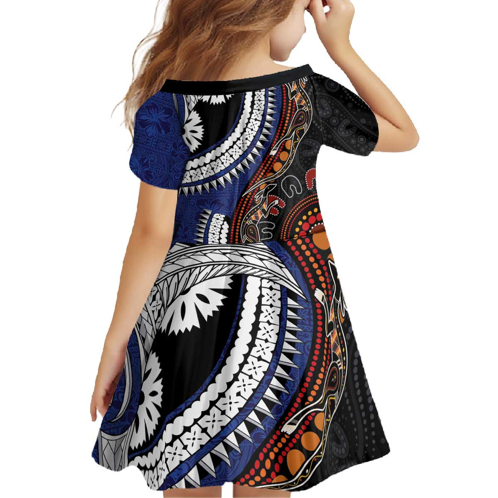 Fiji and Australia Together Family Matching Off The Shoulder Long Sleeve Dress and Hawaiian Shirt Kangaroo Aboriginal with Tribal Tapa Hibiscus Half Style - Aussie Hoodie