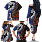 Fiji and Australia Together Family Matching Off The Shoulder Long Sleeve Dress and Hawaiian Shirt Kangaroo Aboriginal with Tribal Tapa Hibiscus Half Style - Aussie Hoodie