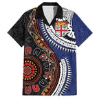Fiji and Australia Together Family Matching Off The Shoulder Long Sleeve Dress and Hawaiian Shirt Kangaroo Aboriginal with Tribal Tapa Hibiscus Half Style - Aussie Hoodie