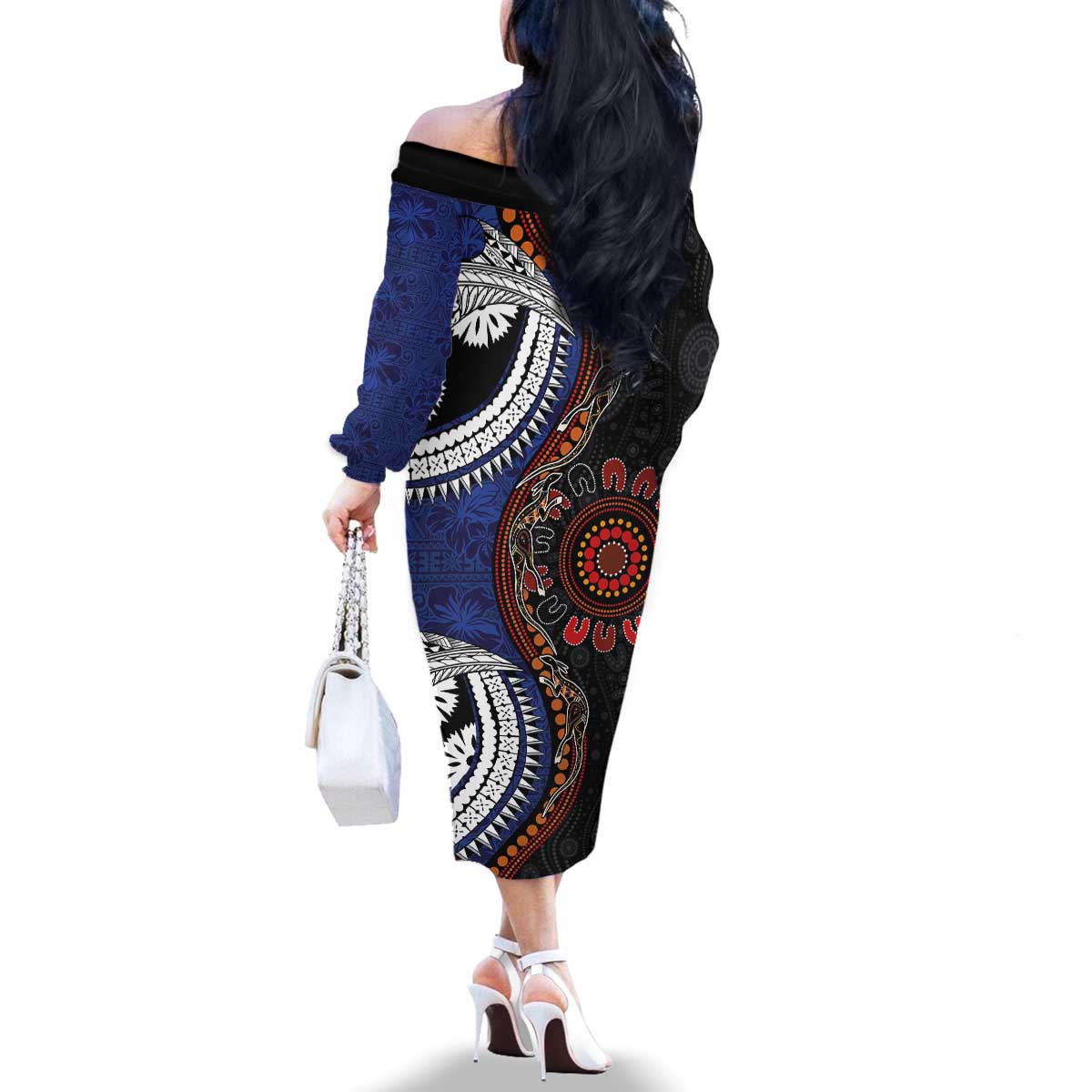 Fiji and Australia Together Family Matching Off The Shoulder Long Sleeve Dress and Hawaiian Shirt Kangaroo Aboriginal with Tribal Tapa Hibiscus Half Style - Aussie Hoodie
