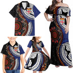 Fiji and Australia Together Family Matching Off Shoulder Maxi Dress and Hawaiian Shirt Kangaroo Aboriginal with Tribal Tapa Hibiscus Half Style - Aussie Hoodie