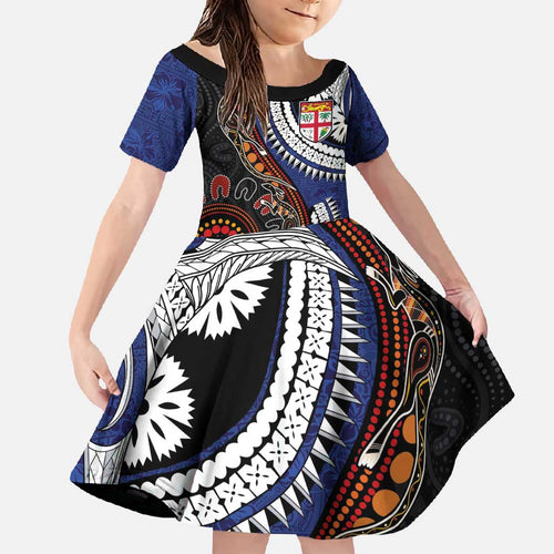 Fiji and Australia Together Family Matching Off Shoulder Maxi Dress and Hawaiian Shirt Kangaroo Aboriginal with Tribal Tapa Hibiscus Half Style - Aussie Hoodie