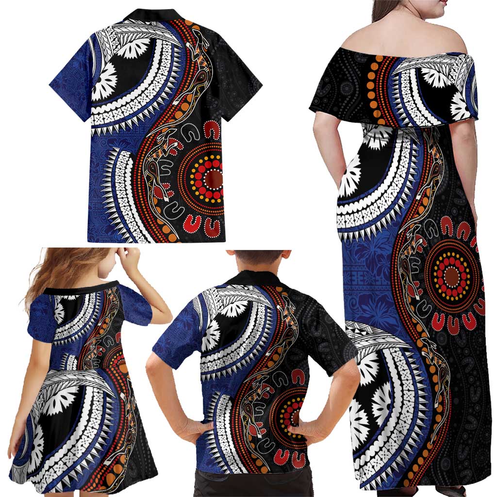 Fiji and Australia Together Family Matching Off Shoulder Maxi Dress and Hawaiian Shirt Kangaroo Aboriginal with Tribal Tapa Hibiscus Half Style - Aussie Hoodie