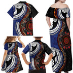 Fiji and Australia Together Family Matching Off Shoulder Maxi Dress and Hawaiian Shirt Kangaroo Aboriginal with Tribal Tapa Hibiscus Half Style - Aussie Hoodie