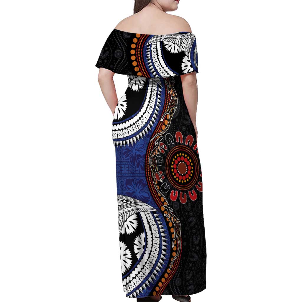 Fiji and Australia Together Family Matching Off Shoulder Maxi Dress and Hawaiian Shirt Kangaroo Aboriginal with Tribal Tapa Hibiscus Half Style - Aussie Hoodie