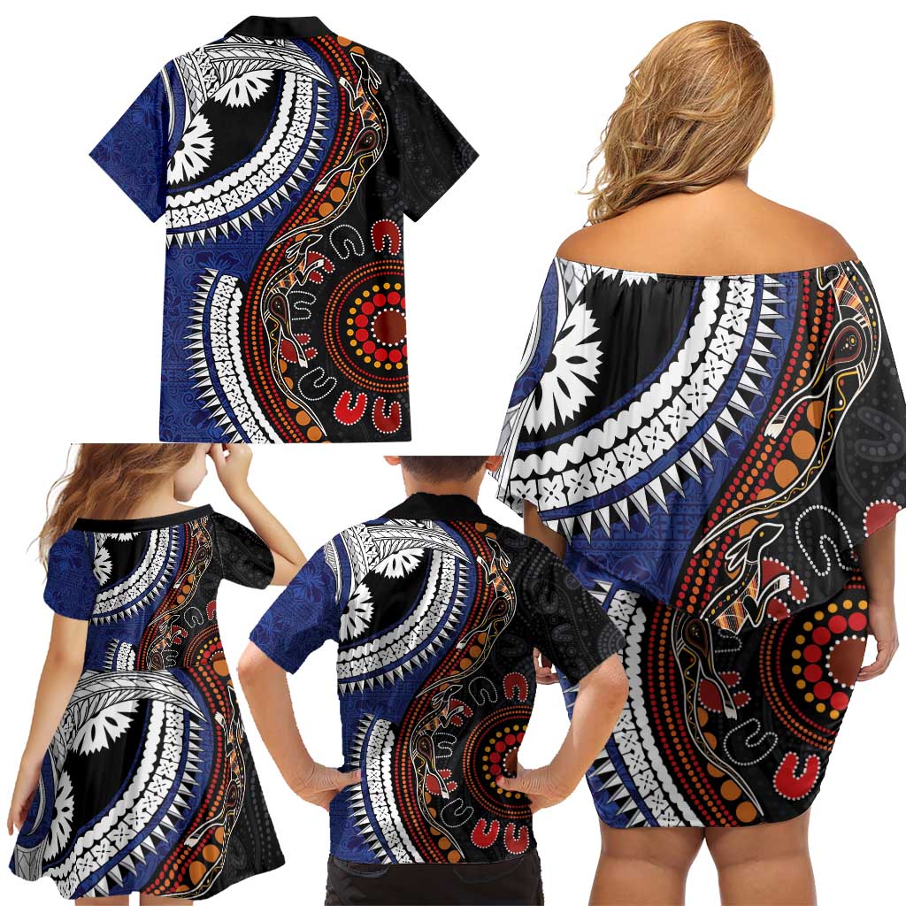 Fiji and Australia Together Family Matching Off Shoulder Short Dress and Hawaiian Shirt Kangaroo Aboriginal with Tribal Tapa Hibiscus Half Style - Aussie Hoodie