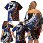 Fiji and Australia Together Family Matching Off Shoulder Short Dress and Hawaiian Shirt Kangaroo Aboriginal with Tribal Tapa Hibiscus Half Style - Aussie Hoodie