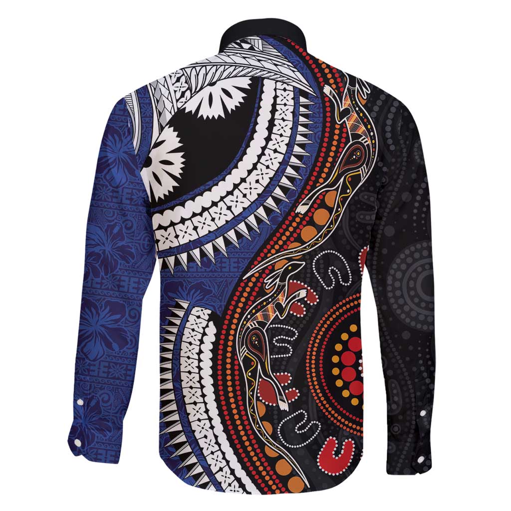 Fiji and Australia Together Family Matching Off Shoulder Short Dress and Hawaiian Shirt Kangaroo Aboriginal with Tribal Tapa Hibiscus Half Style - Aussie Hoodie