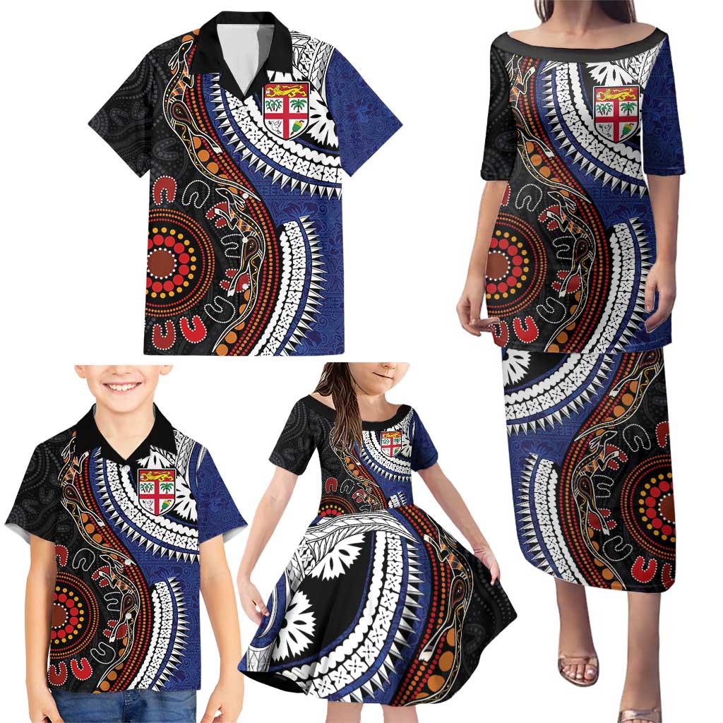 Fiji and Australia Together Family Matching Puletasi and Hawaiian Shirt Kangaroo Aboriginal with Tribal Tapa Hibiscus Half Style - Aussie Hoodie