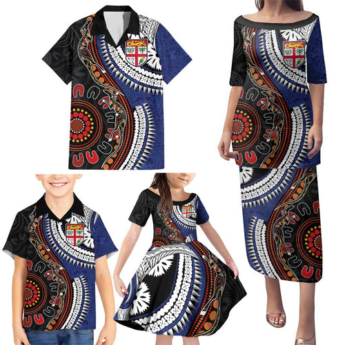 Fiji and Australia Together Family Matching Puletasi and Hawaiian Shirt Kangaroo Aboriginal with Tribal Tapa Hibiscus Half Style - Aussie Hoodie