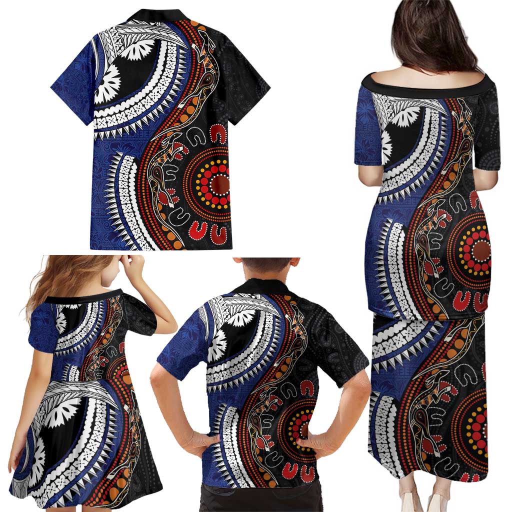 Fiji and Australia Together Family Matching Puletasi and Hawaiian Shirt Kangaroo Aboriginal with Tribal Tapa Hibiscus Half Style - Aussie Hoodie