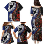 Fiji and Australia Together Family Matching Puletasi and Hawaiian Shirt Kangaroo Aboriginal with Tribal Tapa Hibiscus Half Style - Aussie Hoodie