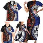 Fiji and Australia Together Family Matching Short Sleeve Bodycon Dress and Hawaiian Shirt Kangaroo Aboriginal with Tribal Tapa Hibiscus Half Style - Aussie Hoodie