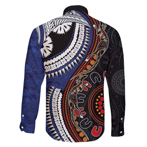 Fiji and Australia Together Family Matching Short Sleeve Bodycon Dress and Hawaiian Shirt Kangaroo Aboriginal with Tribal Tapa Hibiscus Half Style - Aussie Hoodie