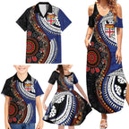 Fiji and Australia Together Family Matching Summer Maxi Dress and Hawaiian Shirt Kangaroo Aboriginal with Tribal Tapa Hibiscus Half Style - Aussie Hoodie