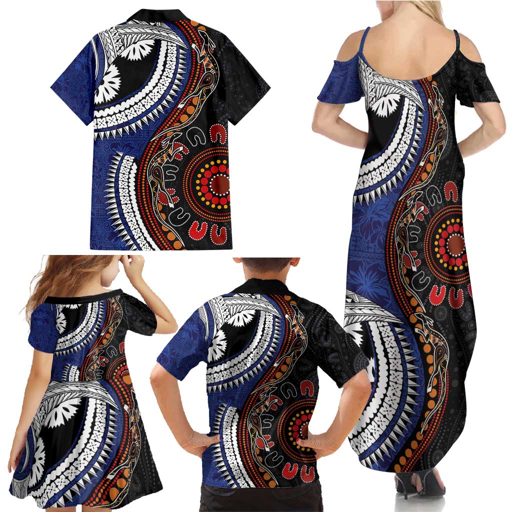 Fiji and Australia Together Family Matching Summer Maxi Dress and Hawaiian Shirt Kangaroo Aboriginal with Tribal Tapa Hibiscus Half Style - Aussie Hoodie