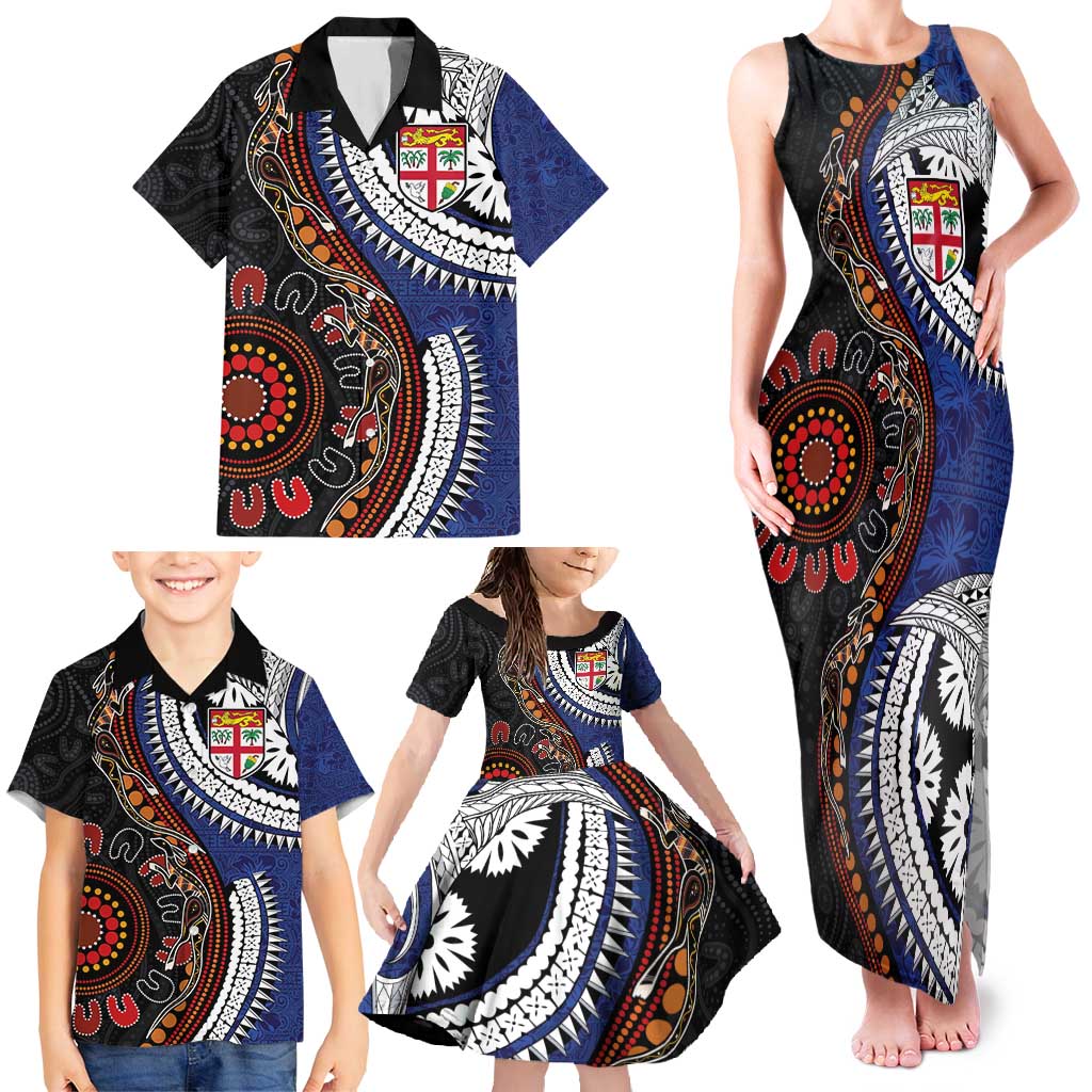 Fiji and Australia Together Family Matching Tank Maxi Dress and Hawaiian Shirt Kangaroo Aboriginal with Tribal Tapa Hibiscus Half Style - Aussie Hoodie
