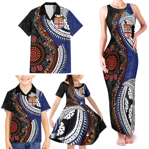 Fiji and Australia Together Family Matching Tank Maxi Dress and Hawaiian Shirt Kangaroo Aboriginal with Tribal Tapa Hibiscus Half Style - Aussie Hoodie
