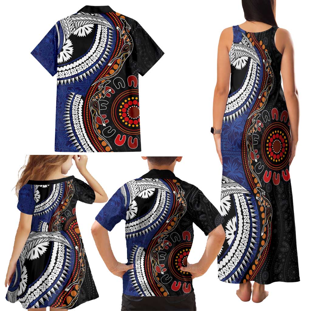Fiji and Australia Together Family Matching Tank Maxi Dress and Hawaiian Shirt Kangaroo Aboriginal with Tribal Tapa Hibiscus Half Style - Aussie Hoodie