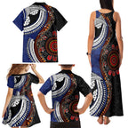 Fiji and Australia Together Family Matching Tank Maxi Dress and Hawaiian Shirt Kangaroo Aboriginal with Tribal Tapa Hibiscus Half Style - Aussie Hoodie