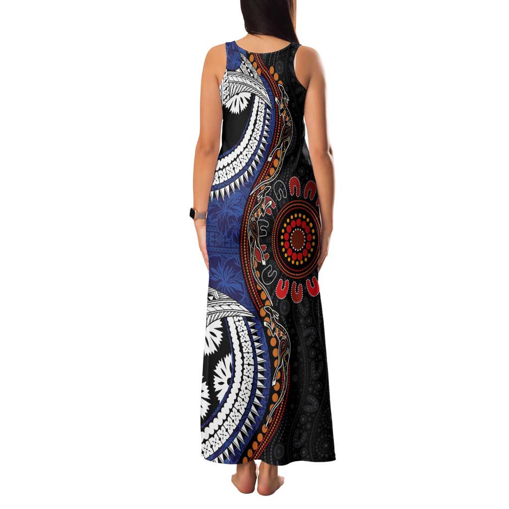 Fiji and Australia Together Family Matching Tank Maxi Dress and Hawaiian Shirt Kangaroo Aboriginal with Tribal Tapa Hibiscus Half Style - Aussie Hoodie