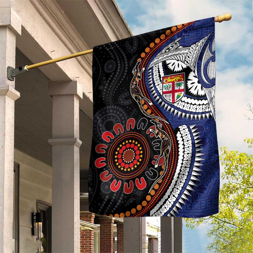 Fiji and Australia Together Garden Flag Kangaroo Aboriginal with Tribal Tapa Hibiscus Half Style - Aussie Hoodie