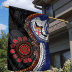 Fiji and Australia Together Garden Flag Kangaroo Aboriginal with Tribal Tapa Hibiscus Half Style - Aussie Hoodie