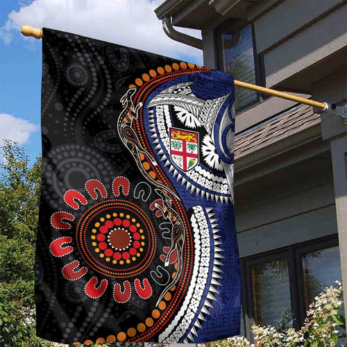 Fiji and Australia Together Garden Flag Kangaroo Aboriginal with Tribal Tapa Hibiscus Half Style - Aussie Hoodie