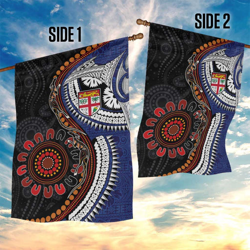 Fiji and Australia Together Garden Flag Kangaroo Aboriginal with Tribal Tapa Hibiscus Half Style - Aussie Hoodie