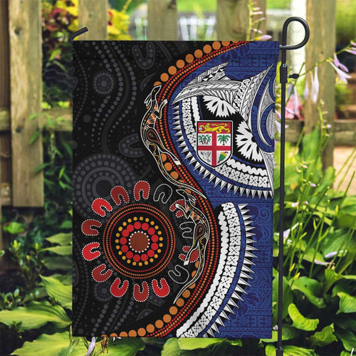 Fiji and Australia Together Garden Flag Kangaroo Aboriginal with Tribal Tapa Hibiscus Half Style - Aussie Hoodie