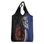 Fiji and Australia Together Grocery Bag Kangaroo Aboriginal with Tribal Tapa Hibiscus Half Style - Aussie Hoodie
