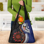 Fiji and Australia Together Grocery Bag Kangaroo Aboriginal with Tribal Tapa Hibiscus Half Style - Aussie Hoodie