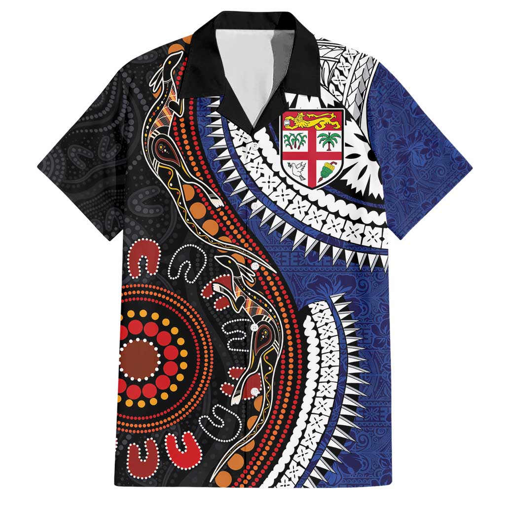 Fiji and Australia Together Hawaiian Shirt Kangaroo Aboriginal with Tribal Tapa Hibiscus Half Style - Aussie Hoodie