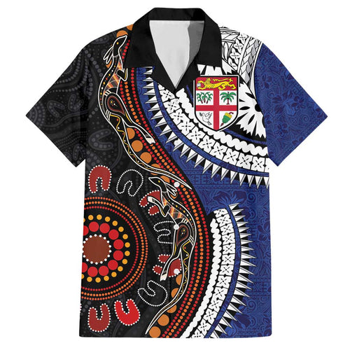 Fiji and Australia Together Hawaiian Shirt Kangaroo Aboriginal with Tribal Tapa Hibiscus Half Style - Aussie Hoodie