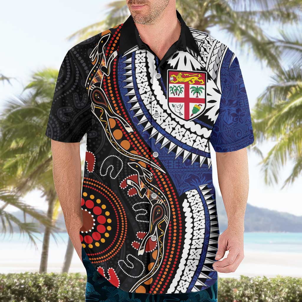 Fiji and Australia Together Hawaiian Shirt Kangaroo Aboriginal with Tribal Tapa Hibiscus Half Style - Aussie Hoodie