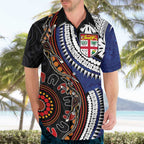 Fiji and Australia Together Hawaiian Shirt Kangaroo Aboriginal with Tribal Tapa Hibiscus Half Style - Aussie Hoodie