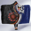 Fiji and Australia Together Hooded Blanket Kangaroo Aboriginal with Tribal Tapa Hibiscus Half Style - Aussie Hoodie