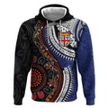 Fiji and Australia Together Hoodie Kangaroo Aboriginal with Tribal Tapa Hibiscus Half Style - Aussie Hoodie