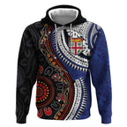Fiji and Australia Together Hoodie Kangaroo Aboriginal with Tribal Tapa Hibiscus Half Style - Aussie Hoodie