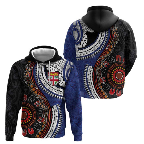 Fiji and Australia Together Hoodie Kangaroo Aboriginal with Tribal Tapa Hibiscus Half Style - Aussie Hoodie