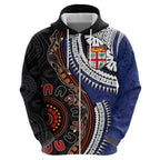 Fiji and Australia Together Hoodie Kangaroo Aboriginal with Tribal Tapa Hibiscus Half Style - Aussie Hoodie