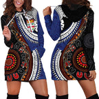 Fiji and Australia Together Hoodie Dress Kangaroo Aboriginal with Tribal Tapa Hibiscus Half Style - Aussie Hoodie