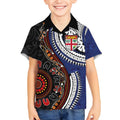 Fiji and Australia Together Kid Hawaiian Shirt Kangaroo Aboriginal with Tribal Tapa Hibiscus Half Style - Aussie Hoodie