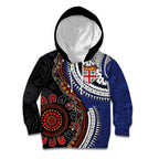 Fiji and Australia Together Kid Hoodie Kangaroo Aboriginal with Tribal Tapa Hibiscus Half Style - Aussie Hoodie