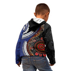 Fiji and Australia Together Kid Hoodie Kangaroo Aboriginal with Tribal Tapa Hibiscus Half Style - Aussie Hoodie