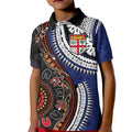 Fiji and Australia Together Kid Polo Shirt Kangaroo Aboriginal with Tribal Tapa Hibiscus Half Style - Aussie Hoodie