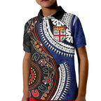Fiji and Australia Together Kid Polo Shirt Kangaroo Aboriginal with Tribal Tapa Hibiscus Half Style - Aussie Hoodie
