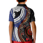 Fiji and Australia Together Kid Polo Shirt Kangaroo Aboriginal with Tribal Tapa Hibiscus Half Style - Aussie Hoodie
